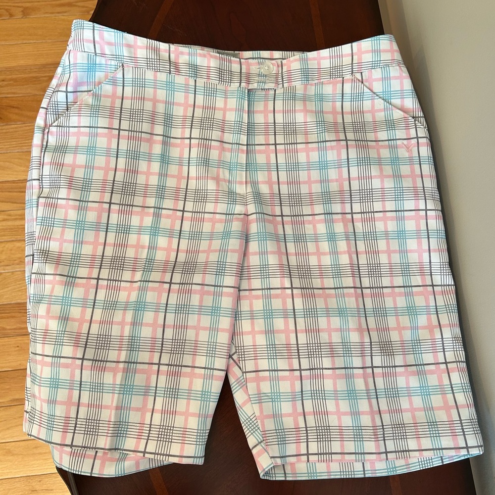 Callaway Pink and Blue Plaid Bermuda Shorts Lightweight Summer Wear
